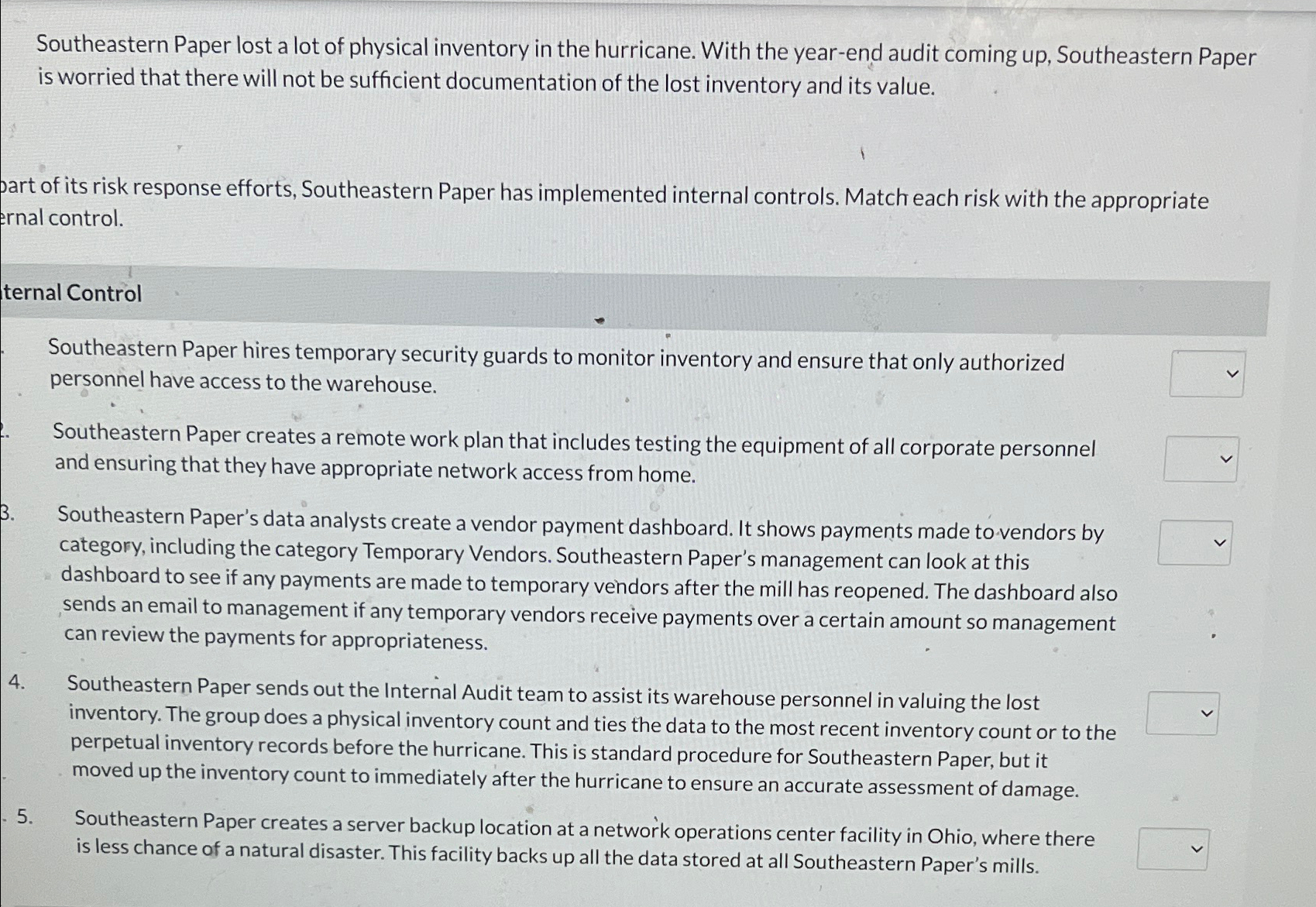 Solved Southeastern Paper Lost A Lot Of Physical Inventory Chegg Com   Image