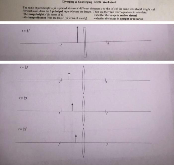 Solved Diverging & Converging LENS Worksheet The same object