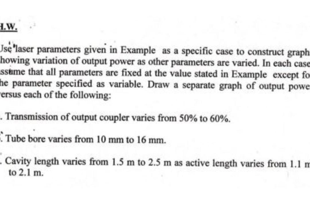 Jsé 'laser parameters given in Example as a specific
