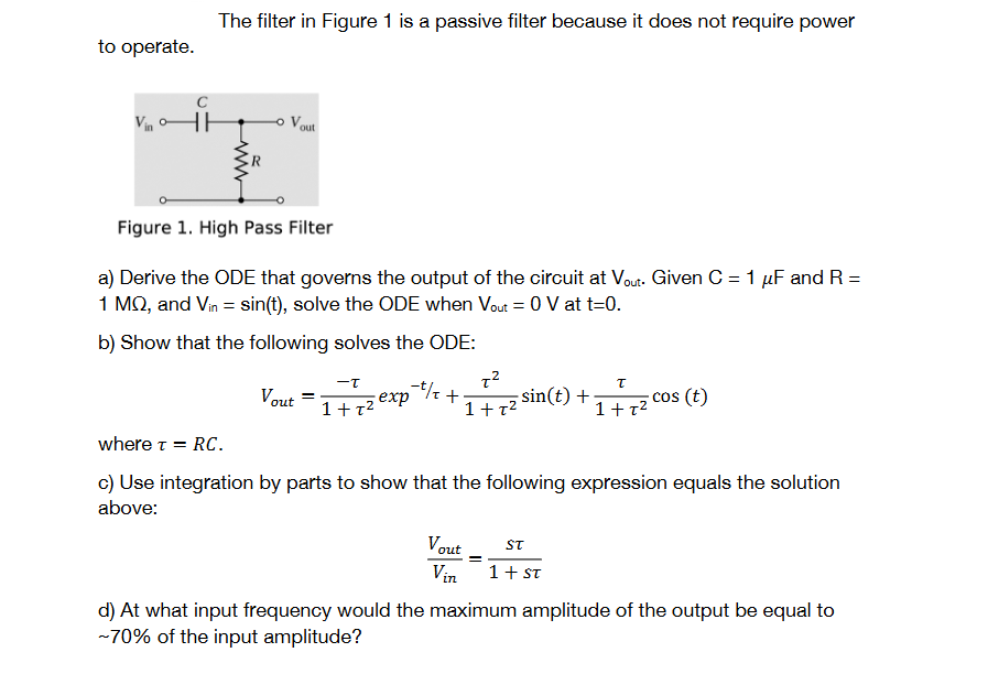Solved The filter in ﻿Figure 1 is ﻿a passive filter because | Chegg.com