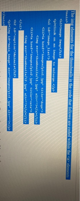 Solved The img elements for the thumbnails in the code that | Chegg.com