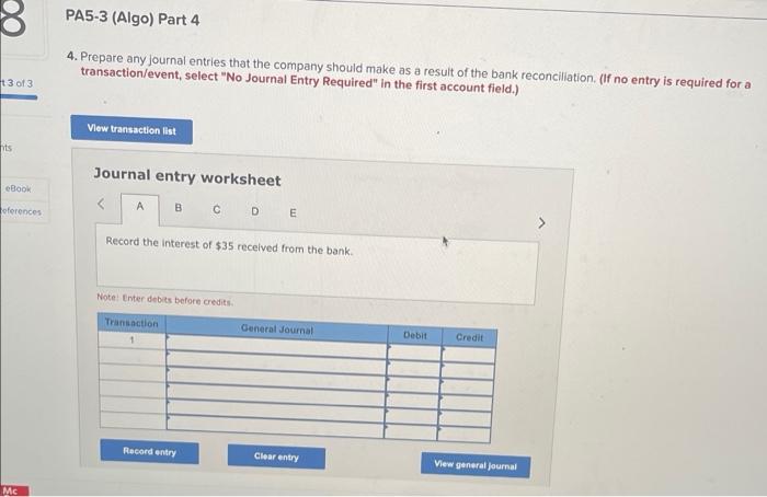 Solved PA5-3 (Algo) Identifying Outstanding Checks and | Chegg.com
