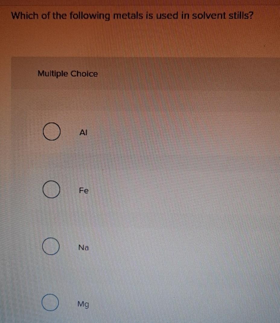 Solved Which of the following metals is used in solvent | Chegg.com