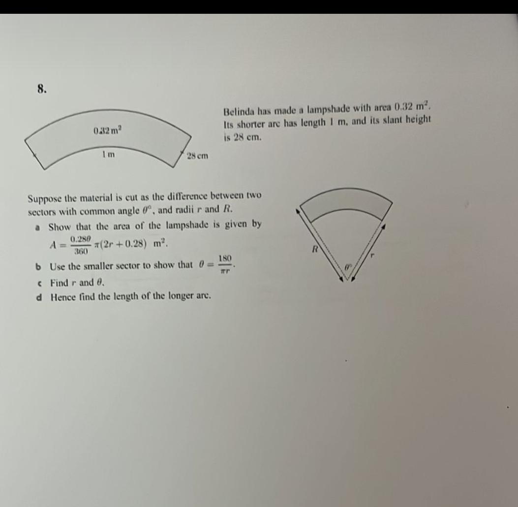 Solved Belinda has made a lampshade with area 0.32m^(2). Its | Chegg.com