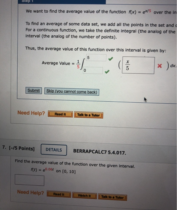 Solved Find the average value of the function over the given | Chegg.com