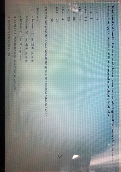 Solved Questions 4 and 5 and 6. The test cross of a female | Chegg.com