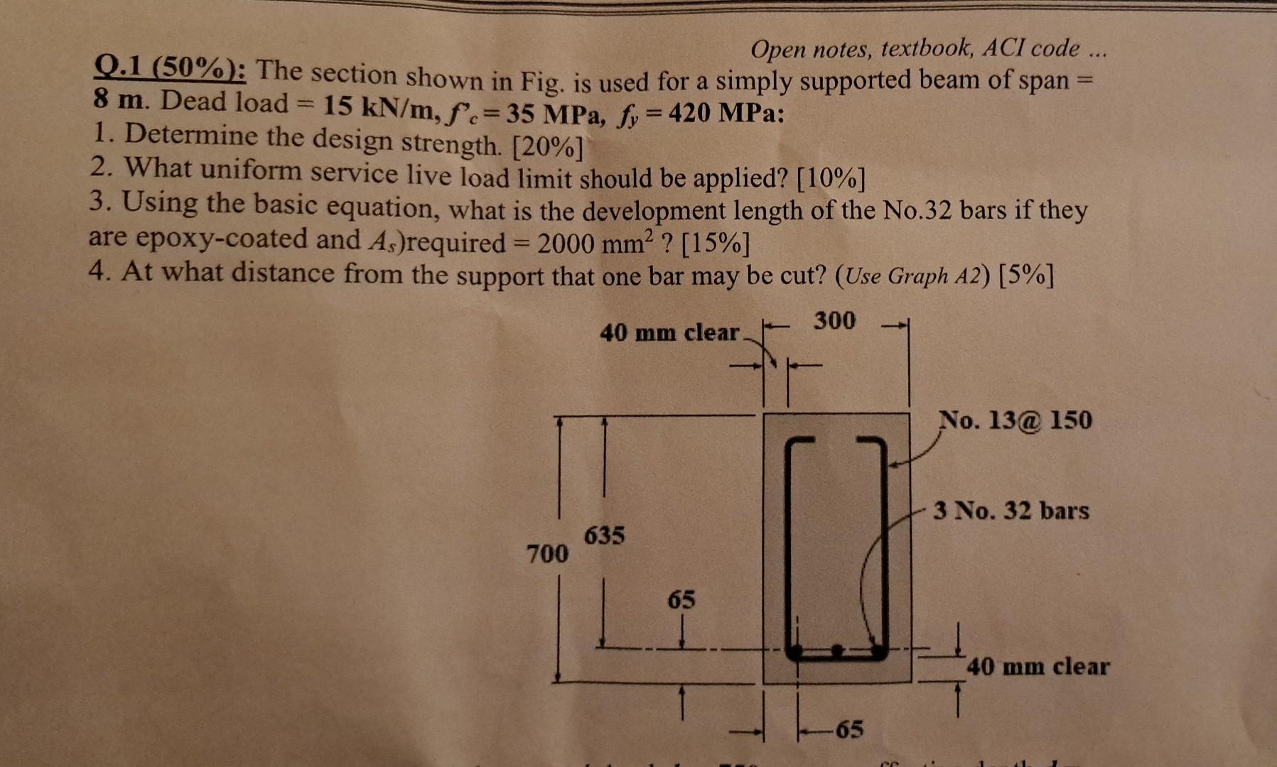 Solved Open notes, textbook, ACI code ... Q.1 (50\%): The | Chegg.com