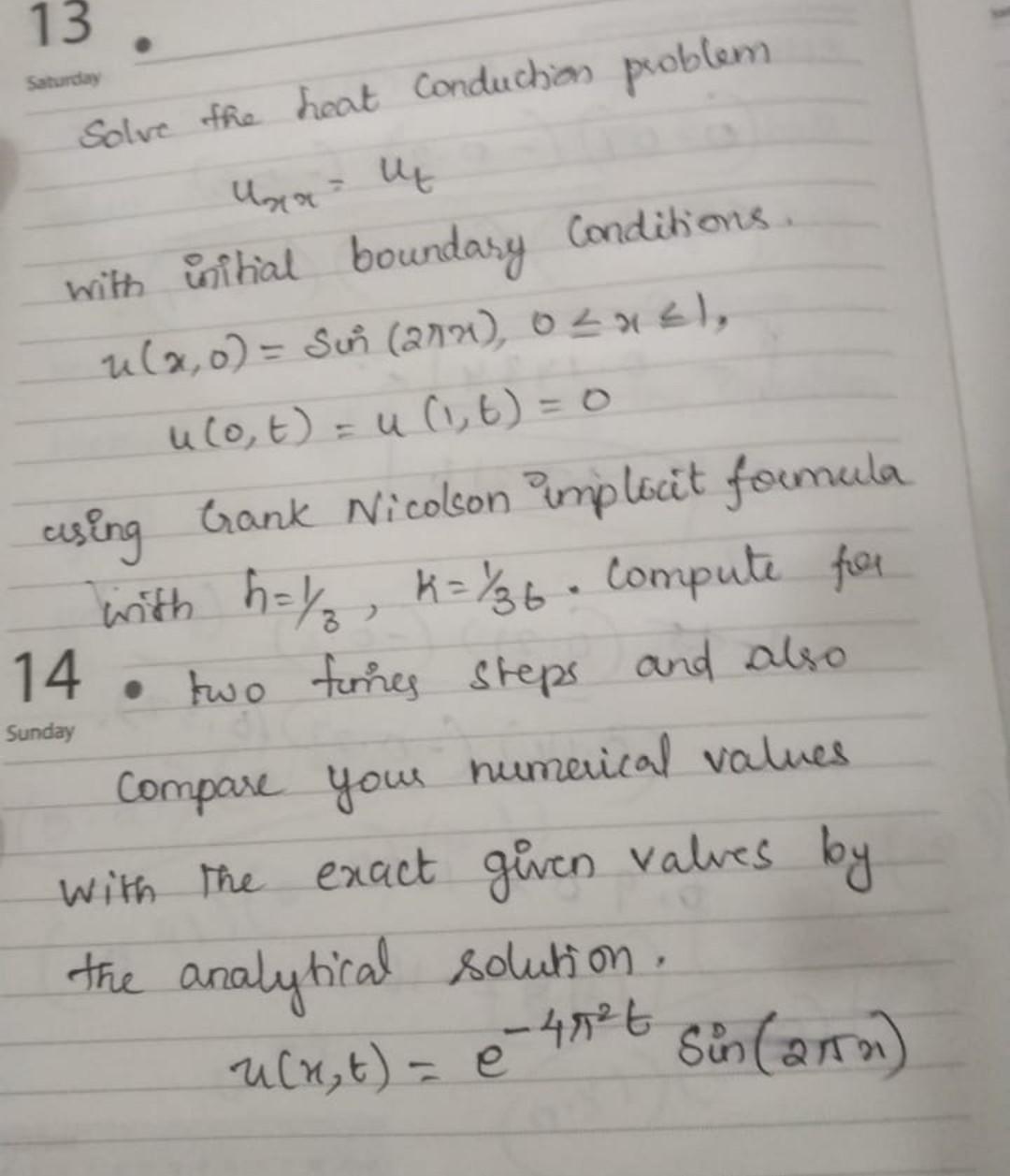 Solved 13 Saturday Solve the heat Conduction problem Una u | Chegg.com