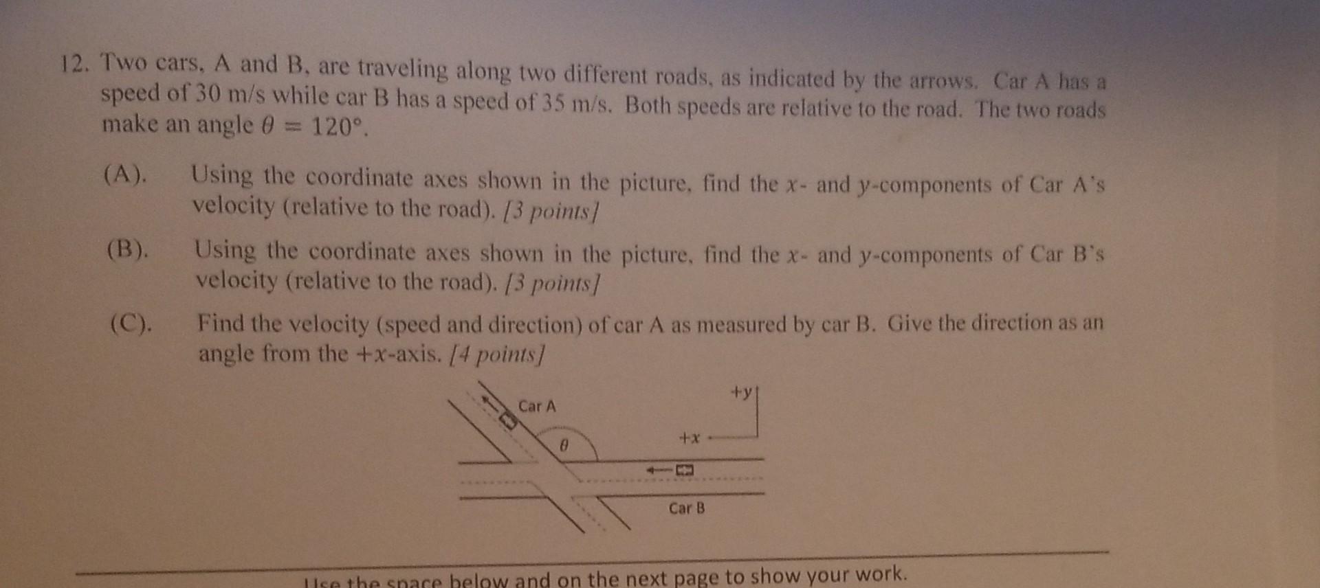 Solved 12. Two Cars, A And B, Are Traveling Along Two | Chegg.com