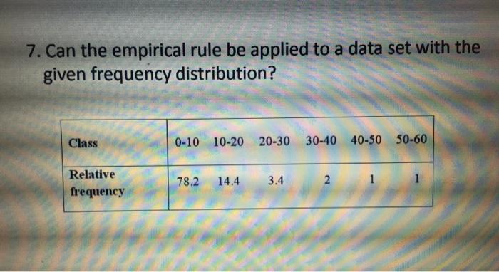 Solved 7. Can The Empirical Rule Be Applied To A Data Set | Chegg.com