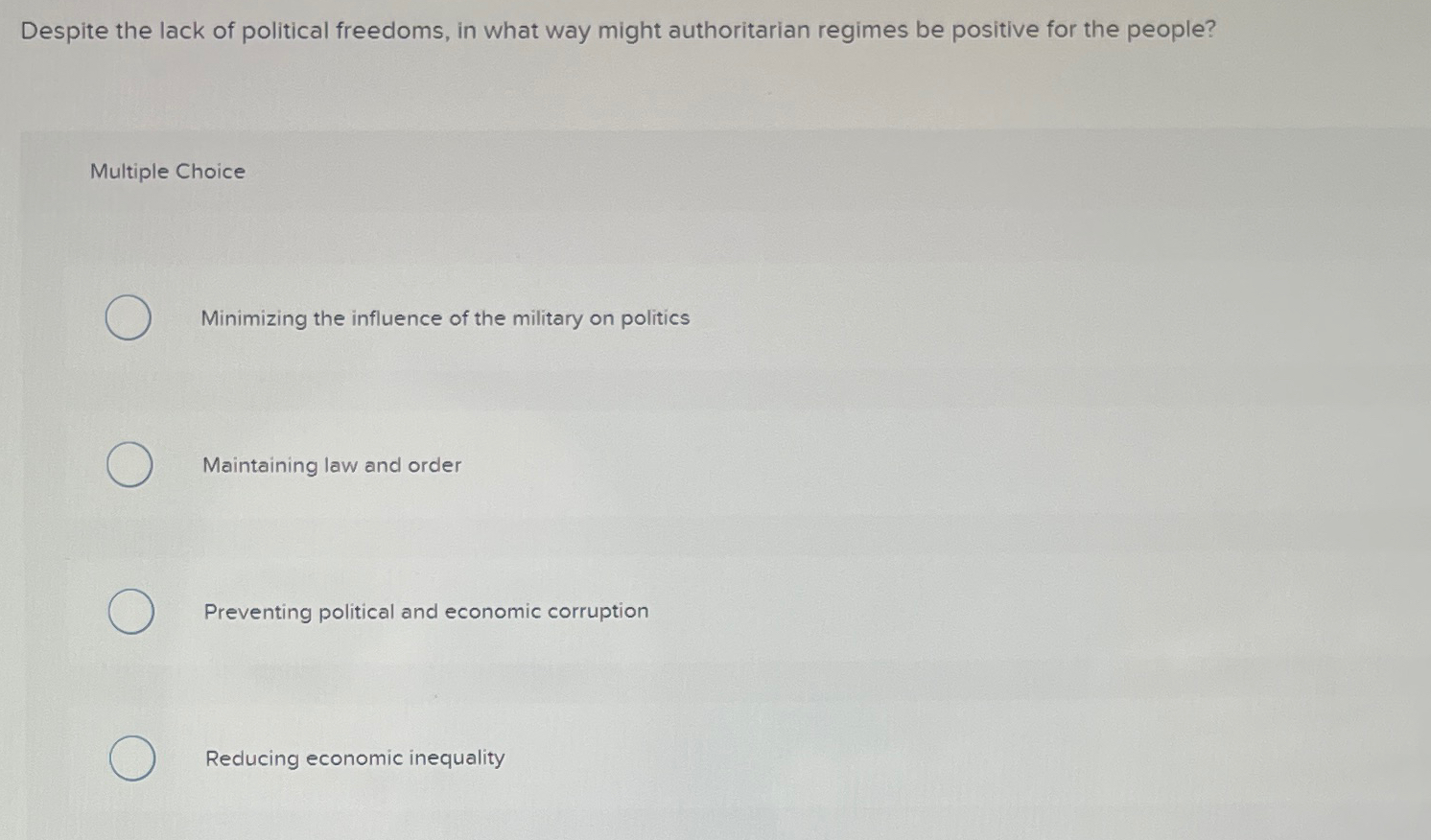 Solved Despite the lack of political freedoms, in what way | Chegg.com