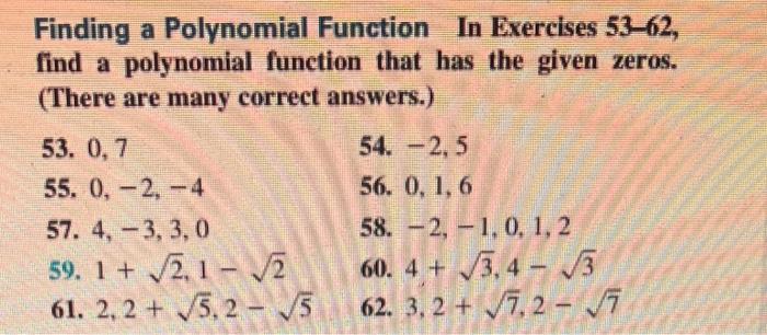 Solved Finding a Polynomial Function In Exercises 53-62, | Chegg.com