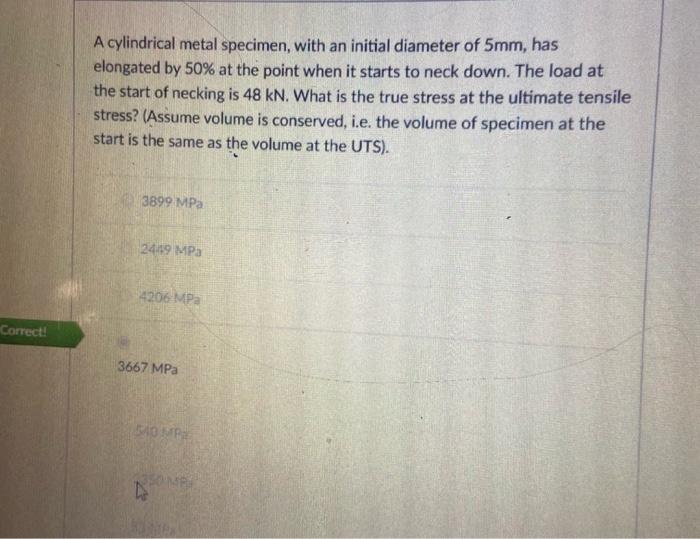 Solved A cylindrical metal specimen, with an initial | Chegg.com