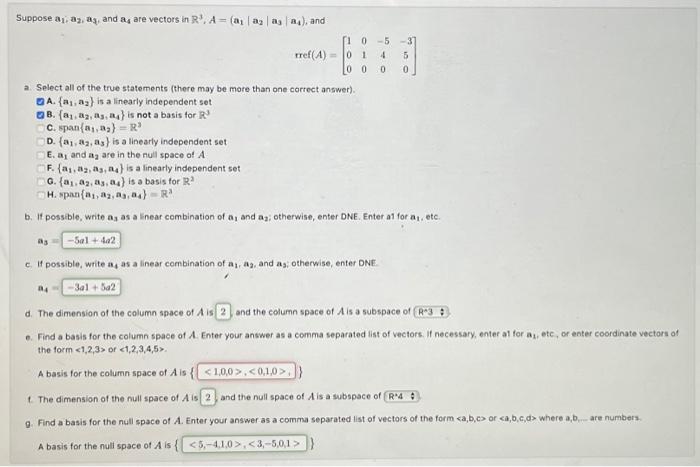 Solved Suppose A1a2a3 And A4 Are Vectors In 3902