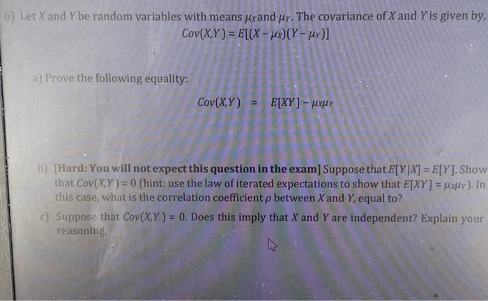 Solved Let X and Y be random variables with means μX and μY. | Chegg.com