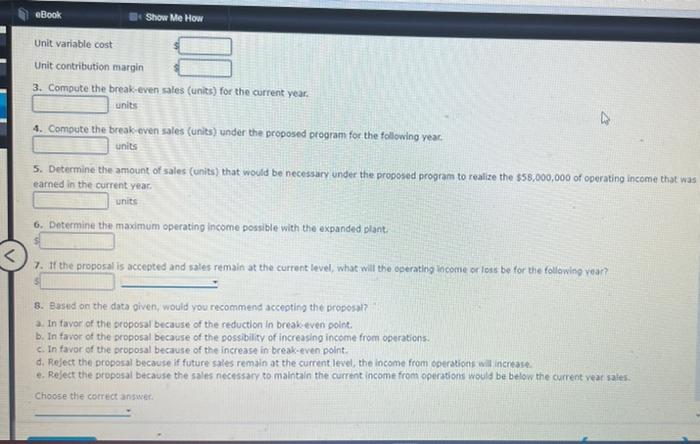 Solved Break Even Sales Under Present And Proposed Chegg