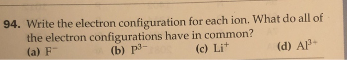 Solved 94. Write the electron configuration for each ion. | Chegg.com