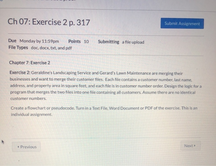 Solved Ch 07: Exercise 2 P. 317 Submit Assignment Due Monday | Chegg.com