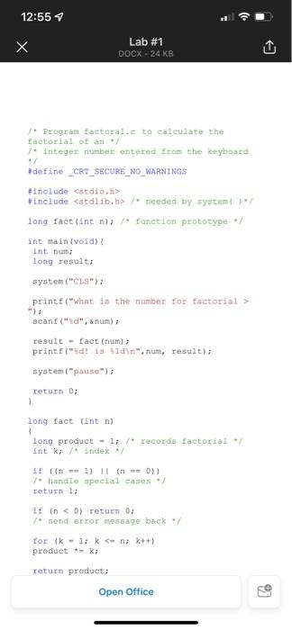 Solved The program called factoral.c is listed at the end of | Chegg.com