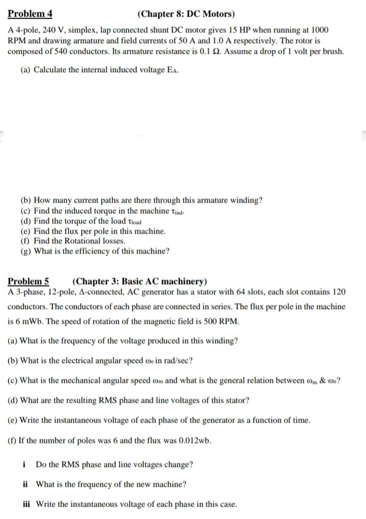 Solved Problem 4 (Chapter 8: DC Motors) A 4-pole, 240 V, | Chegg.com