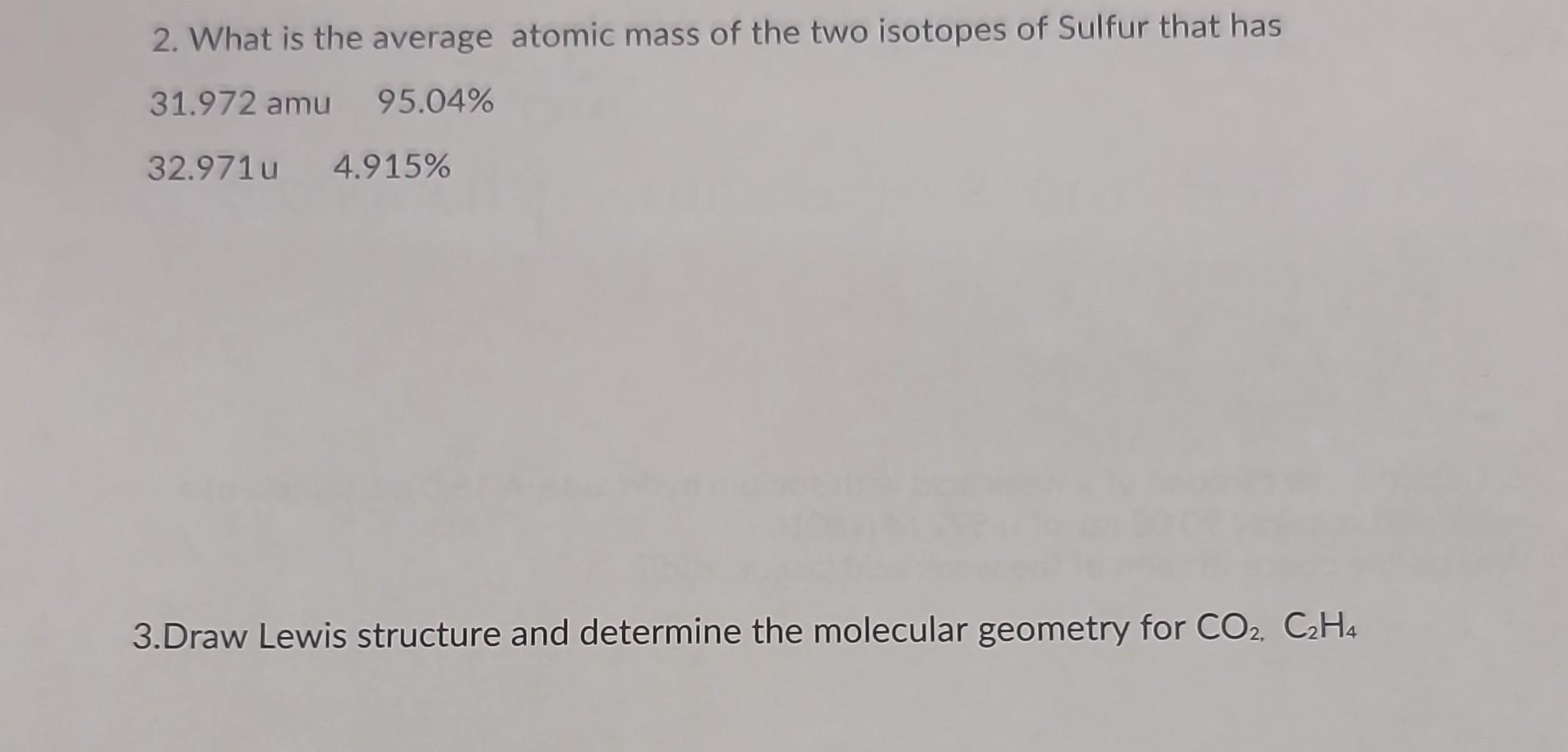 Solved 2. What is the average atomic mass of the two Chegg