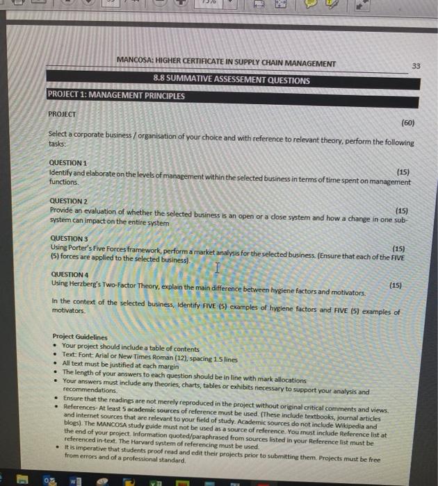 Solved MANCOSA HIGHER CERTIFICATE IN SUPPLY CHAIN