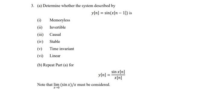 Solved 3. (a) Determine whether the system described by | Chegg.com