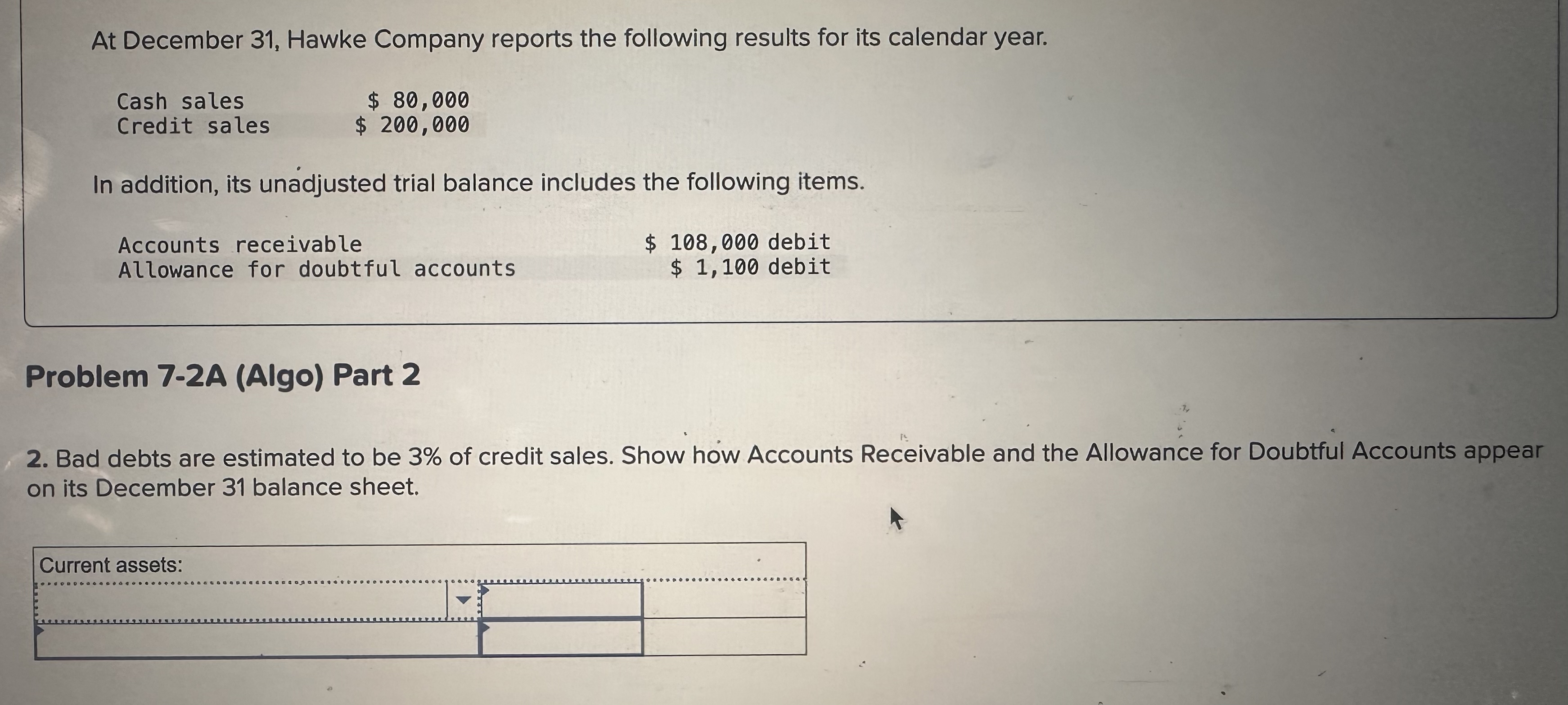 Solved At December 31, ﻿Hawke Company reports the following