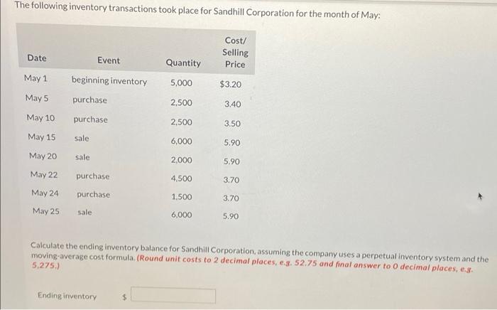 Solved The Following Inventory Transactions Took Place For | Chegg.com