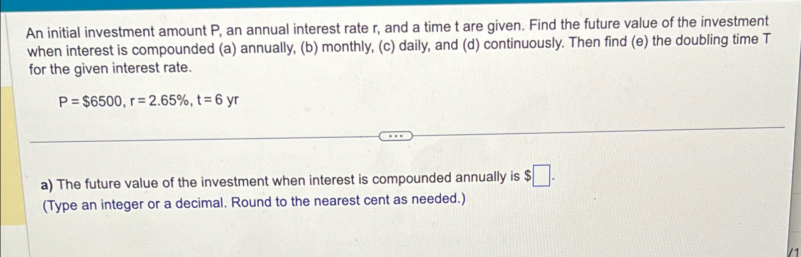 Solved An initial investment amount P, ﻿an annual interest | Chegg.com