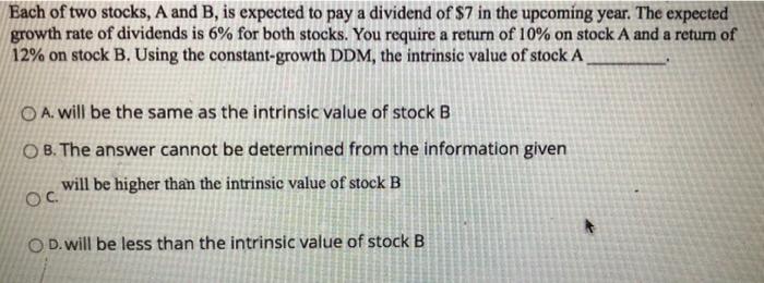 Solved Each Of Two Stocks, A And B, Is Expected To Pay A | Chegg.com