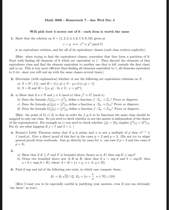 Solved Math 3000 Homework 7 Due Wed Dec 4 Will Pick B Chegg Com