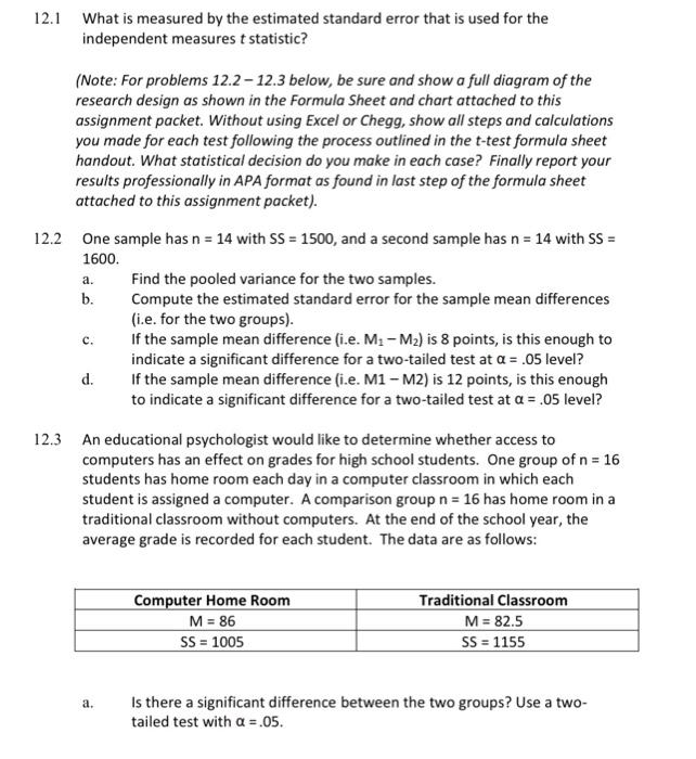 12.1 What is measured by the estimated standard error | Chegg.com