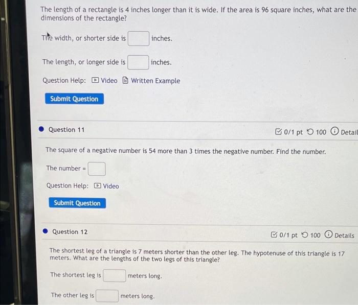 Solved The length of a rectangle is 4 inches longer than it | Chegg.com