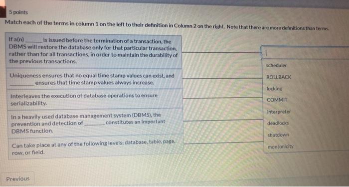 Solved 41 5 points Match each of the terms in column 1 on | Chegg.com