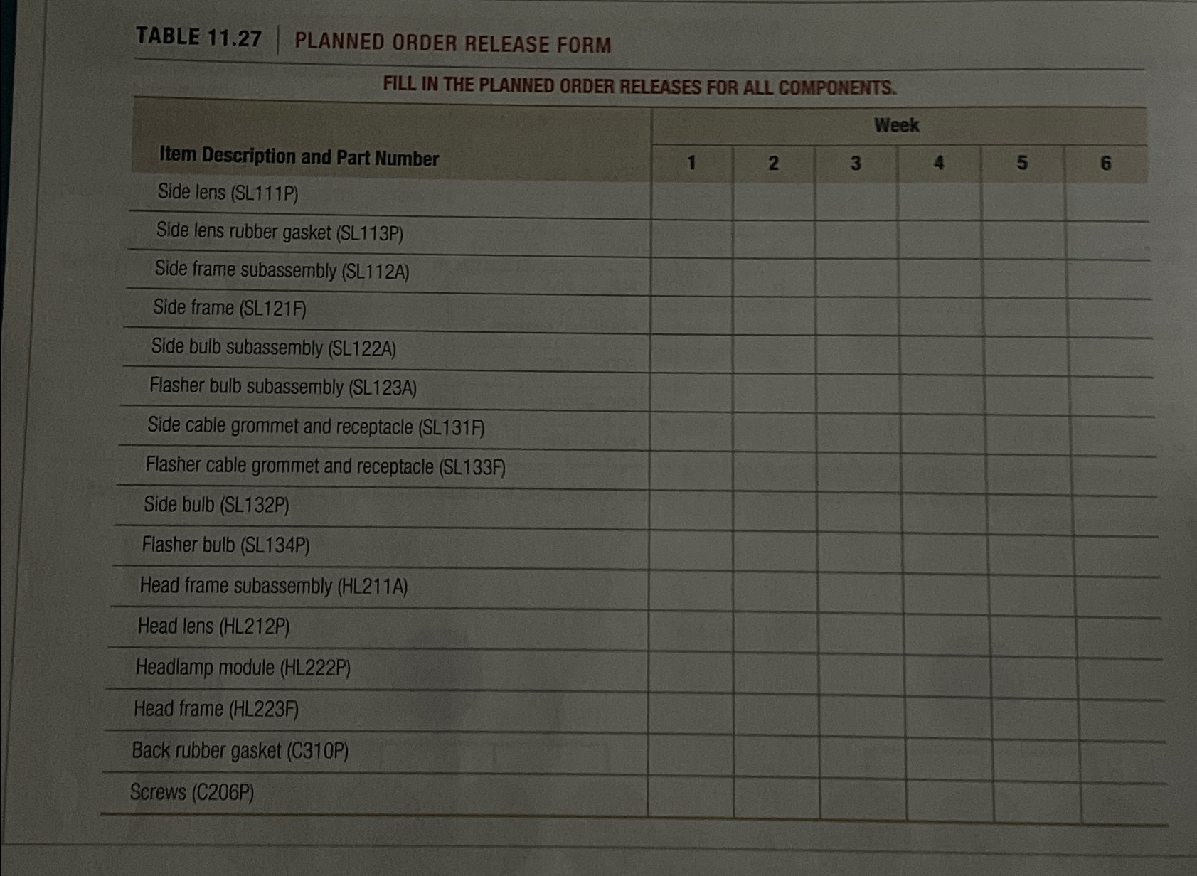 Solved table 11 27planned order release formfill in the chegg