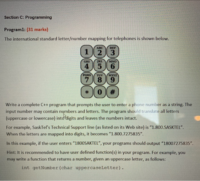 Solved Section C: Programming Program1: (31 marks) The | Chegg.com