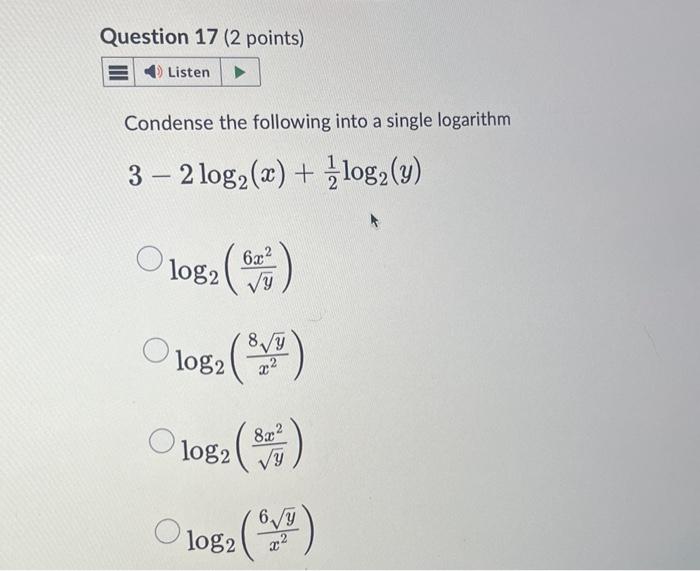 Solved Condense the following into a single logarithm | Chegg.com