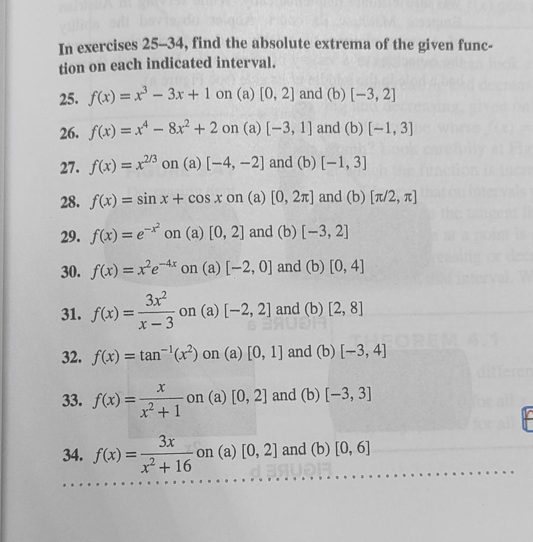 Solved In exercises 25-34, find the absolute extrema of the | Chegg.com