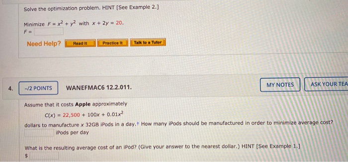 Solved Solve the optimization problem. HINT (See Example 2.) | Chegg.com