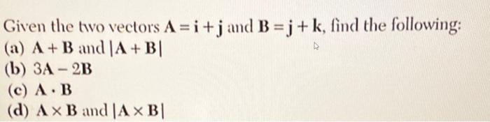 Solved Given The Two Vectors A=i+j And B=j+k, Find The | Chegg.com