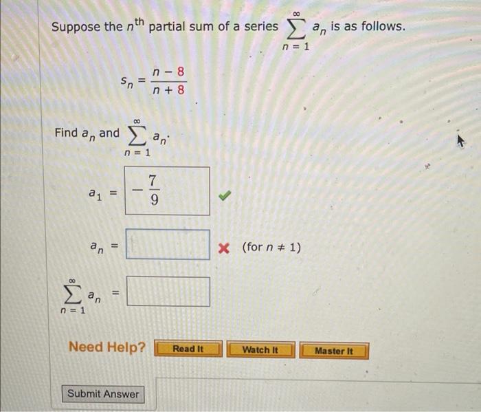 Solved Suppose The Nth Partial Sum Of A Series į An Is As 7906