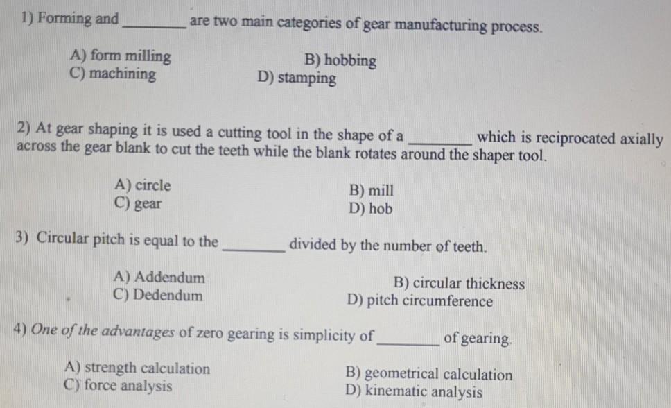 Solved 1 Forming And Are Two Main Categories Of Gear Man Chegg Com