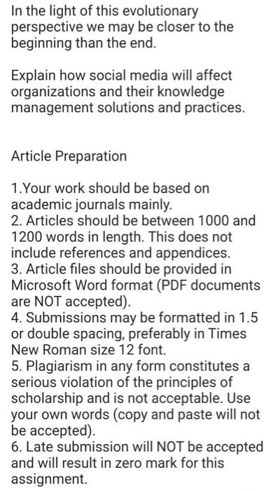 Solved Social media and knowledge management Due 16 May 2022 | Chegg.com