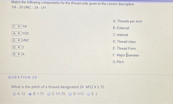 Solved Match The Following Components For The Thread Note Chegg Com