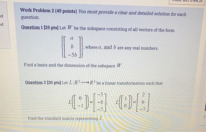 Solved ed Work Problem 2 (45 points) You must provide a | Chegg.com