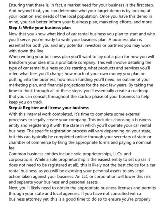 Solved How to Start a Car Rental Business The car rental | Chegg.com