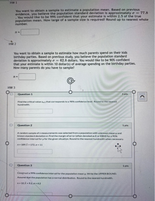 Solved HW 1 You want to obtain a sample to estimate a | Chegg.com