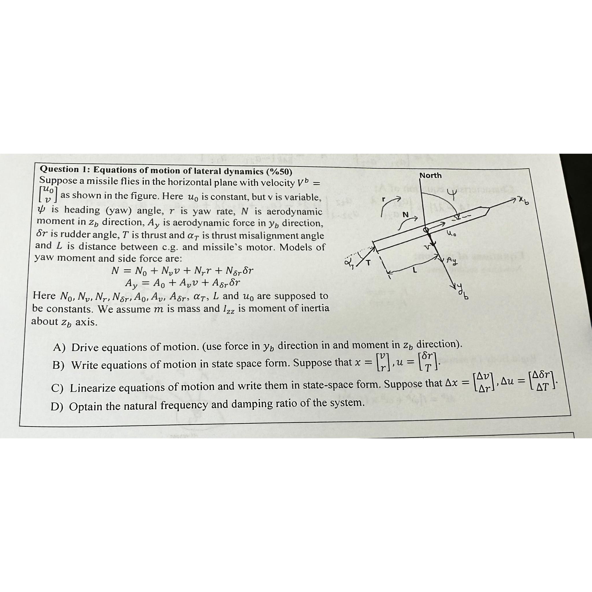 Solved Question 1: Equations of motion of lateral dynamics | Chegg.com