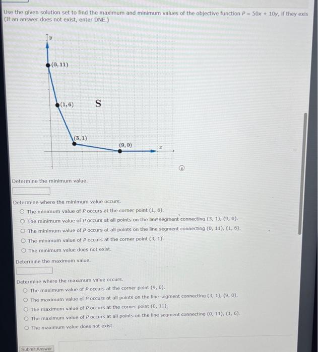 Solved Use The Given Solution Set To Find The Maximum And | Chegg.com